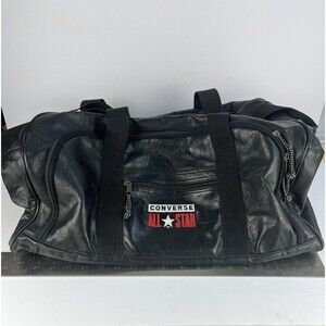 VTG Embroidered Converse Duffel Bag Black Matte Leather GUC Solid Construction